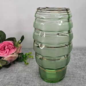 Vintage Mid Century Green Glass Vase With Gold Accents 10"‎ Tall